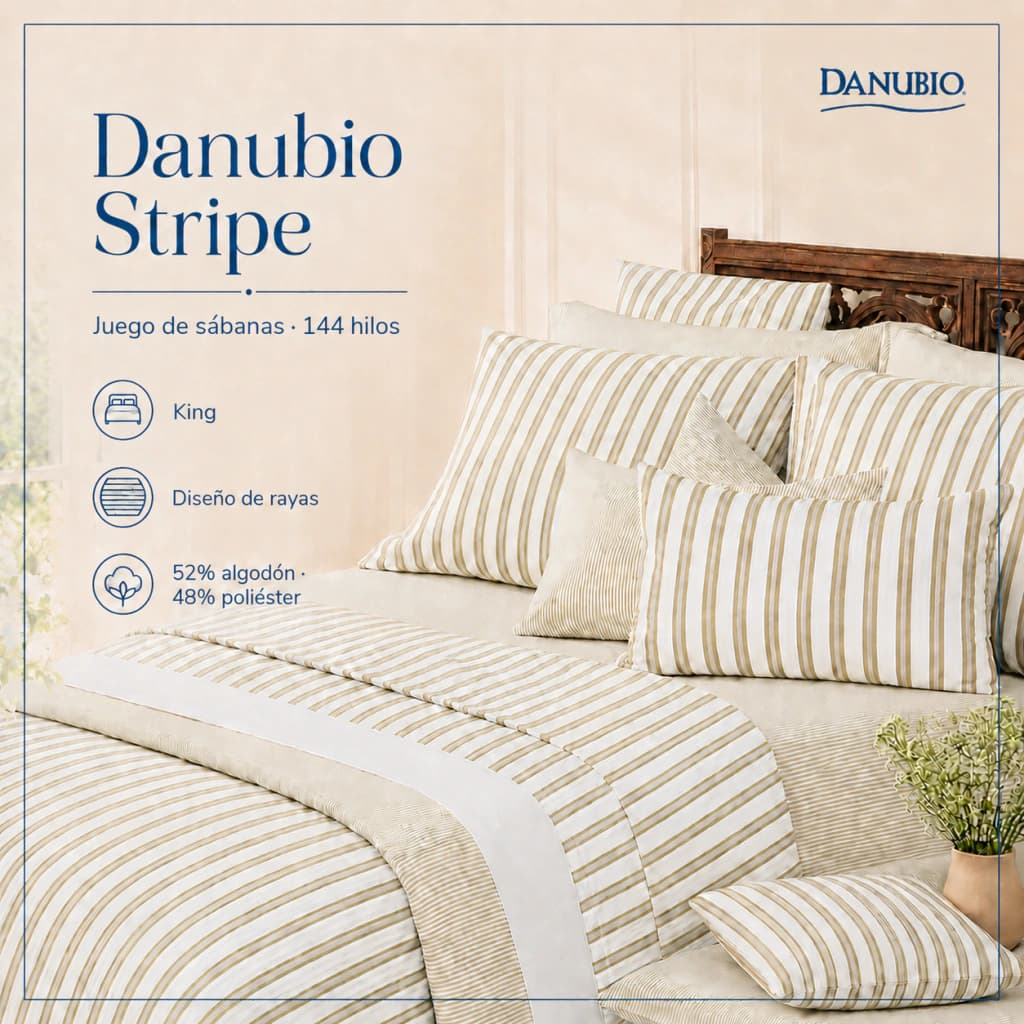 Juego de Sábanas Danubio Stripes Tamaño King | 144 Hilos — Riley Black A809