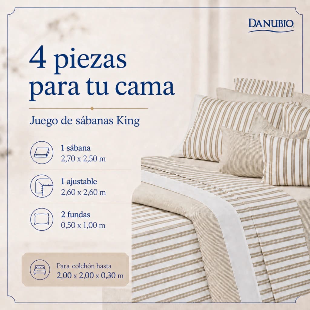 Juego de Sábanas Danubio Stripes Tamaño King | 144 Hilos — Riley Black A809