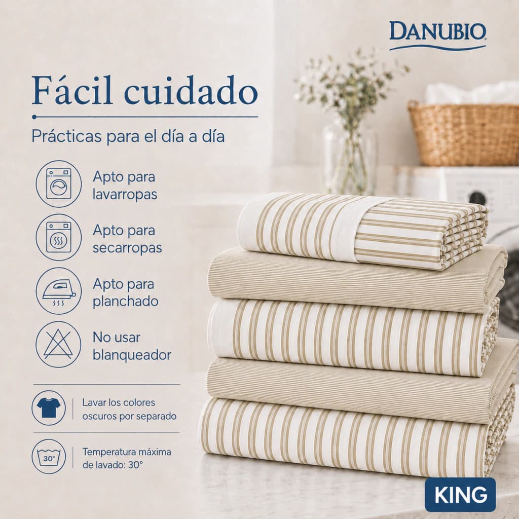 Juego de Sábanas Danubio Stripes Tamaño King | 144 Hilos — Riley Ecru A810