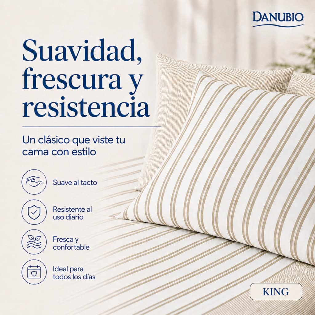 Juego de Sábanas Danubio Stripes Tamaño King | 144 Hilos — Riley Black A809
