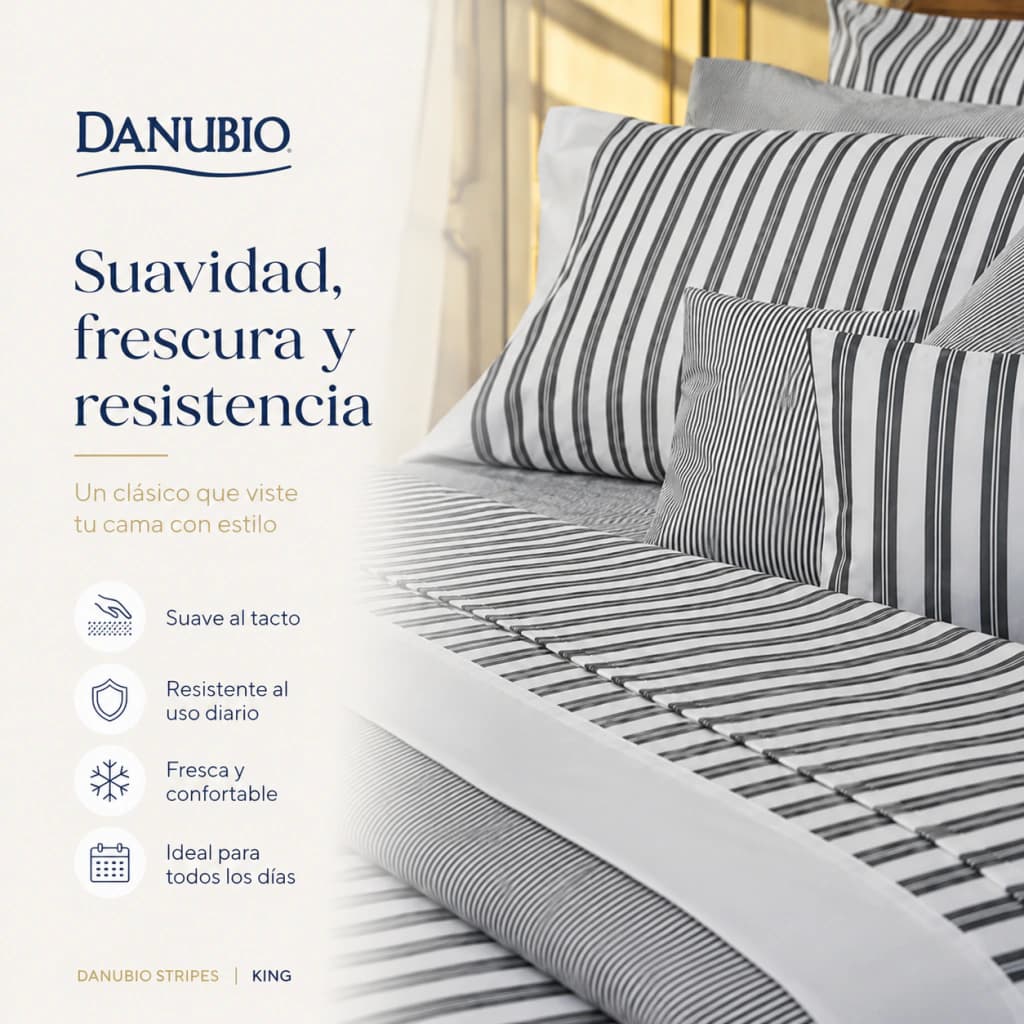 Juego de Sábanas Danubio Stripes Tamaño King | 144 Hilos — Riley Black A809