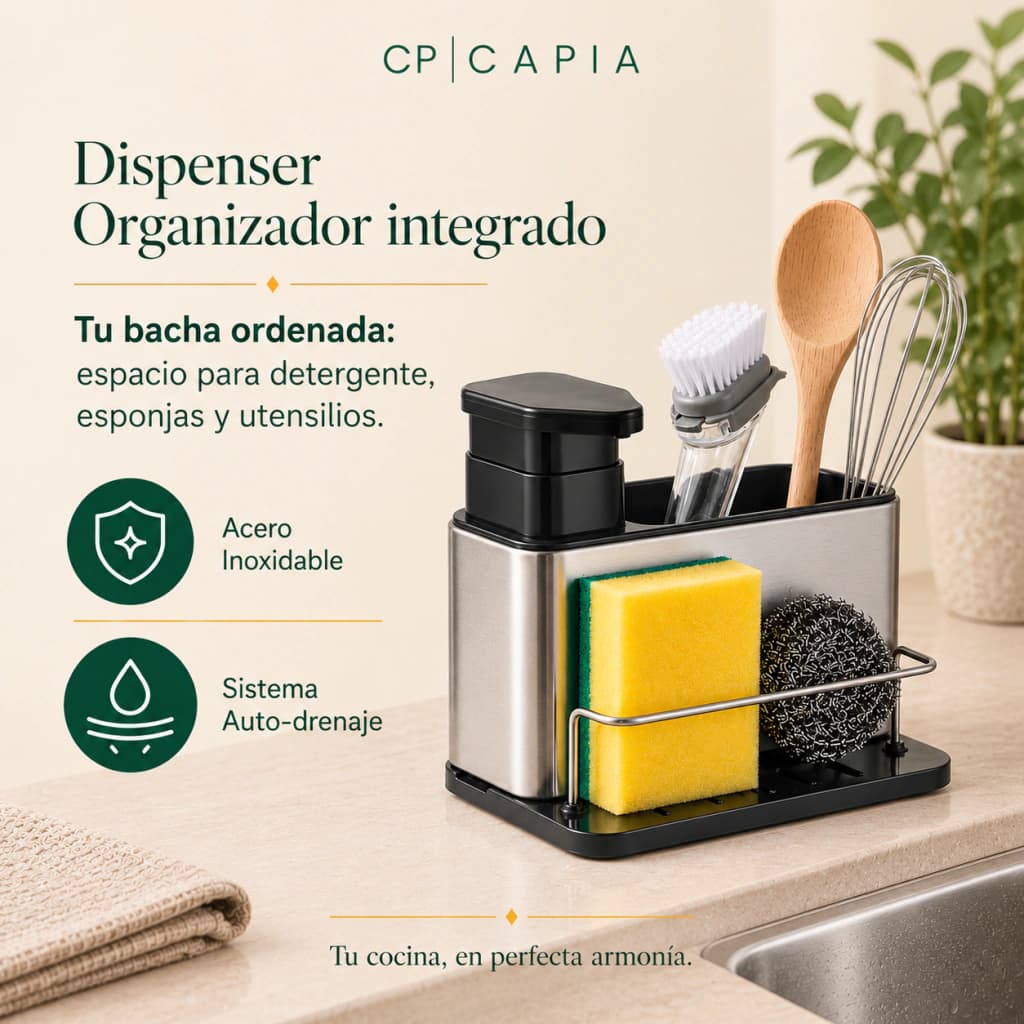 Dispenser Detergente Acero Inoxidable Organizador de Bacha | Capia