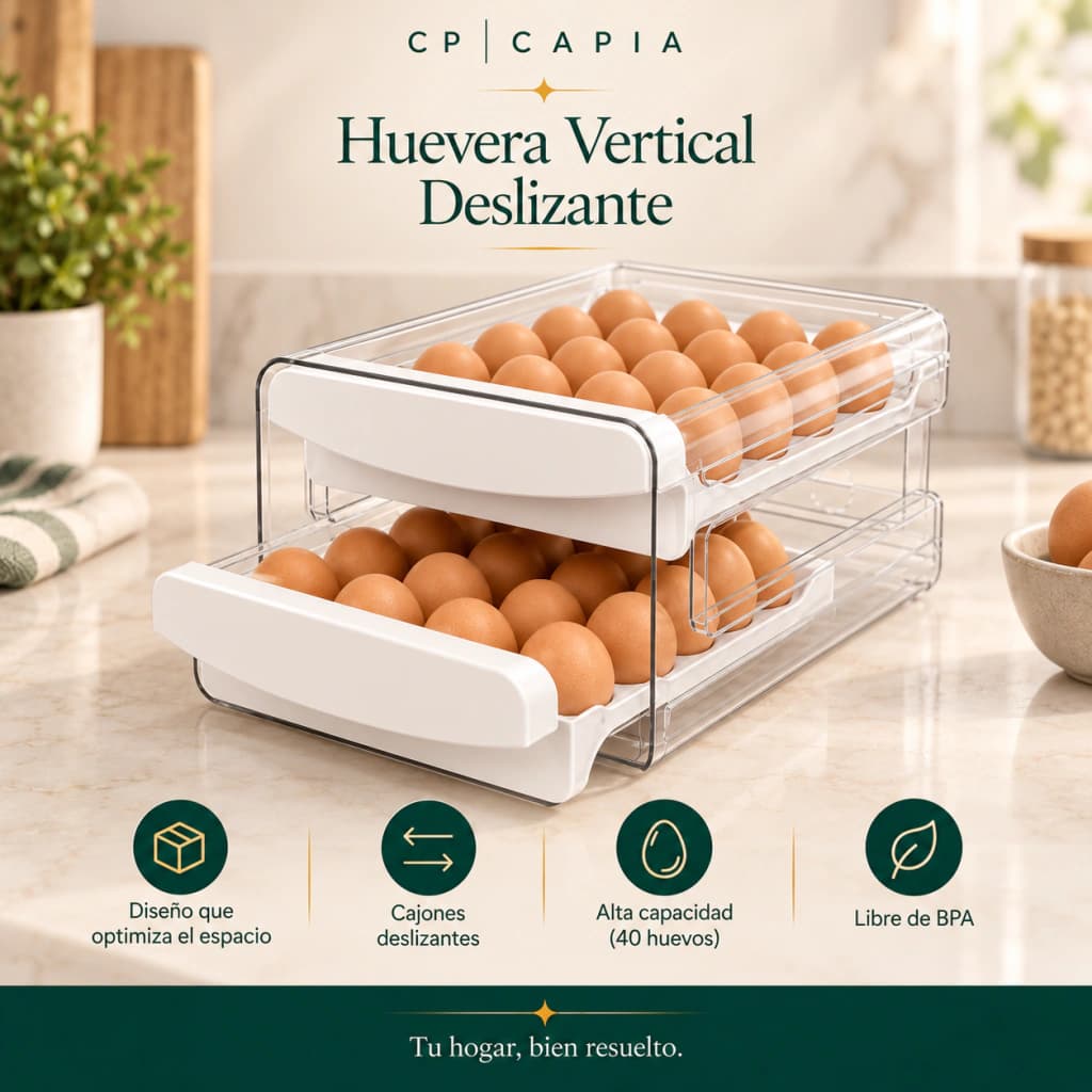 Huevera Organizadora Heladera Doble Cajón Deslizante Capia x40 Huevos