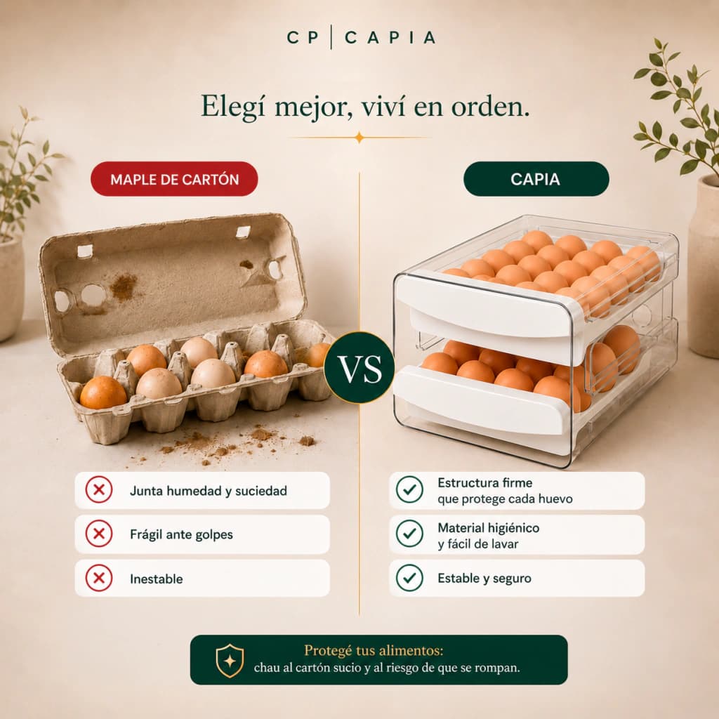 Huevera Organizadora Heladera Doble Cajón Deslizante Capia x40 Huevos