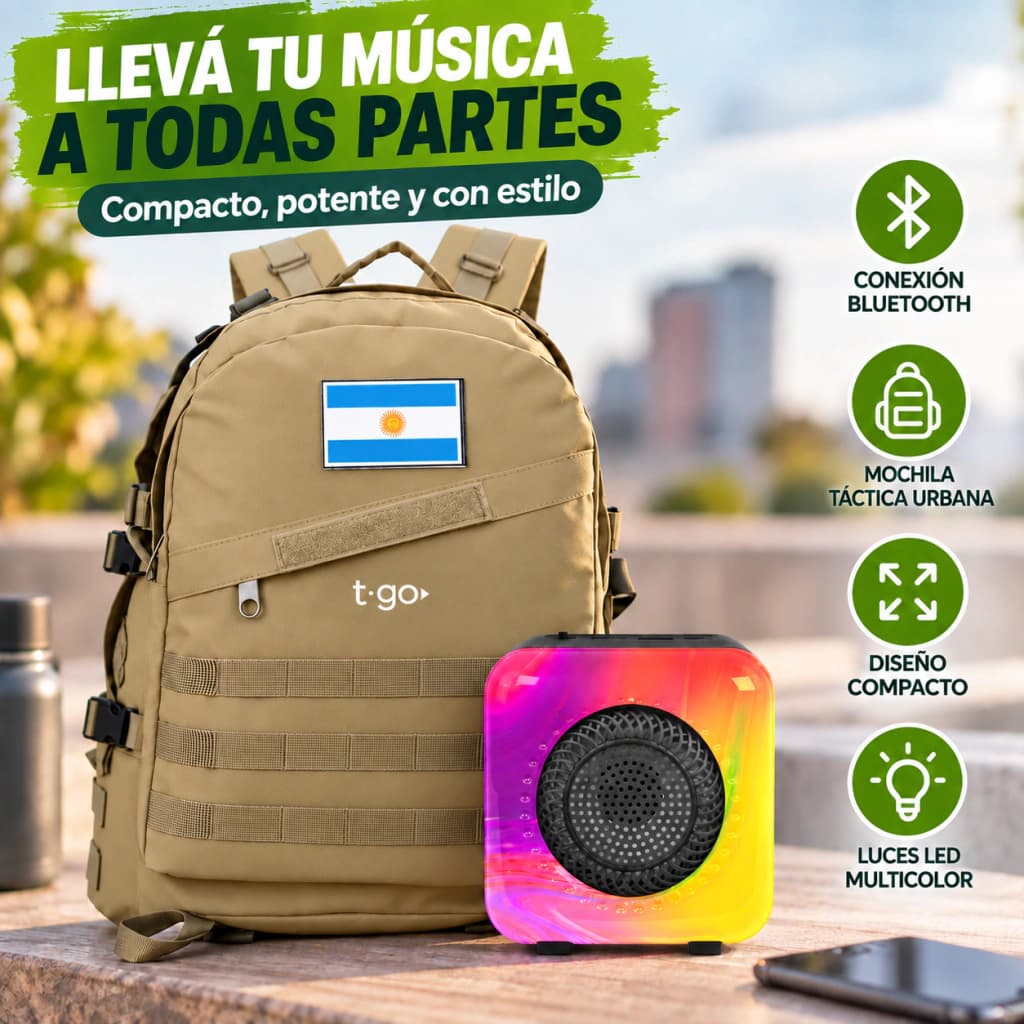 Mochila Táctica Militar 30L T-GO con Parlante Bluetooth Gratis — Camel