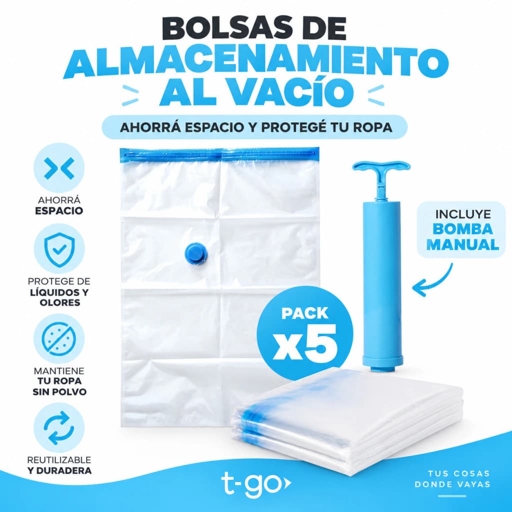 Kit 5 Bolsas al Vacío 80x90 cm T-GO + Bomba de Mano Incluida