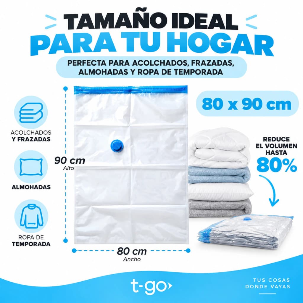 Kit 15 Bolsas al Vacío 80x90 cm T-GO + Bomba de Mano Incluida
