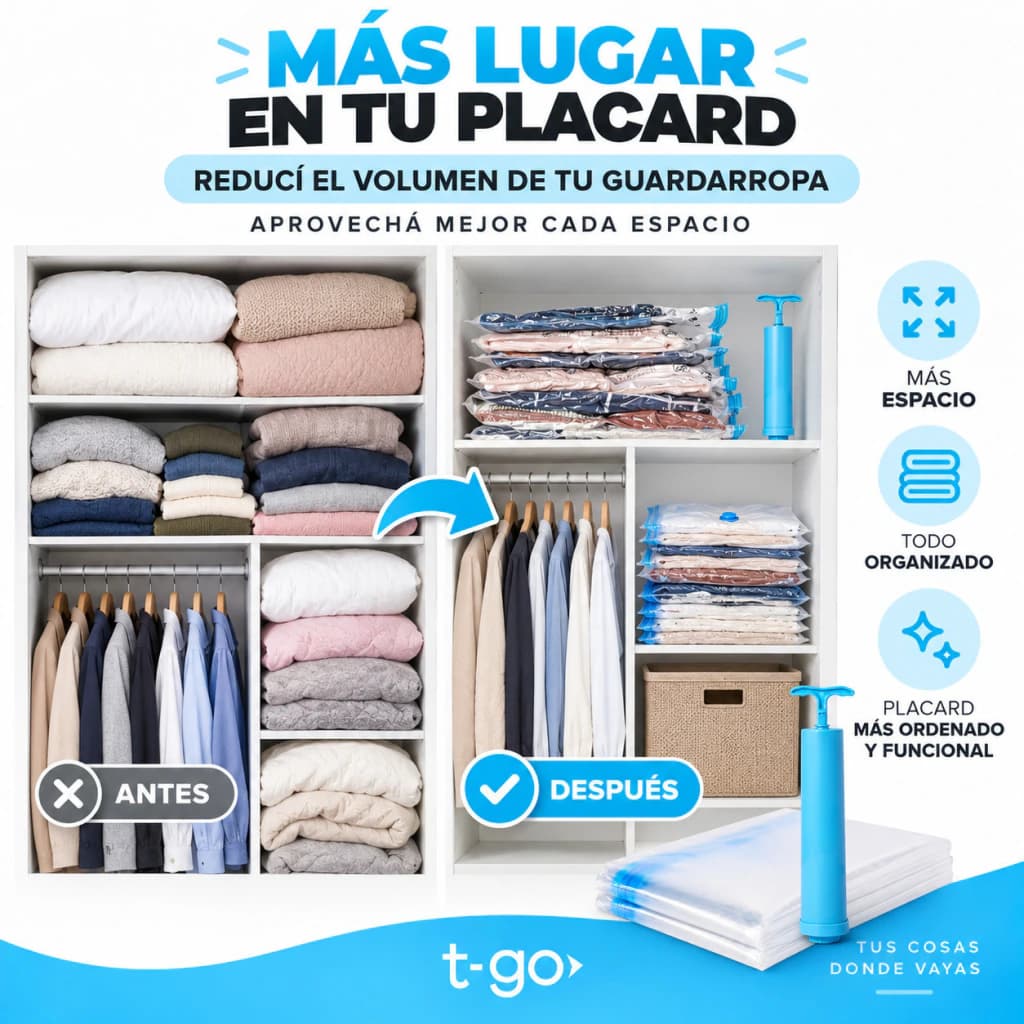 Kit 5 Bolsas al Vacío 80x90 cm T-GO + Bomba de Mano Incluida