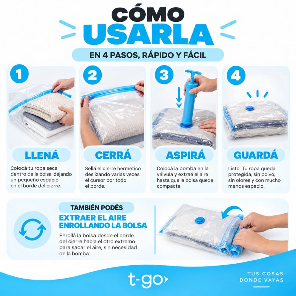 Set x5 Bolsas al Vacío | Tamaño Extra Grande (80x90 cm) | T-go