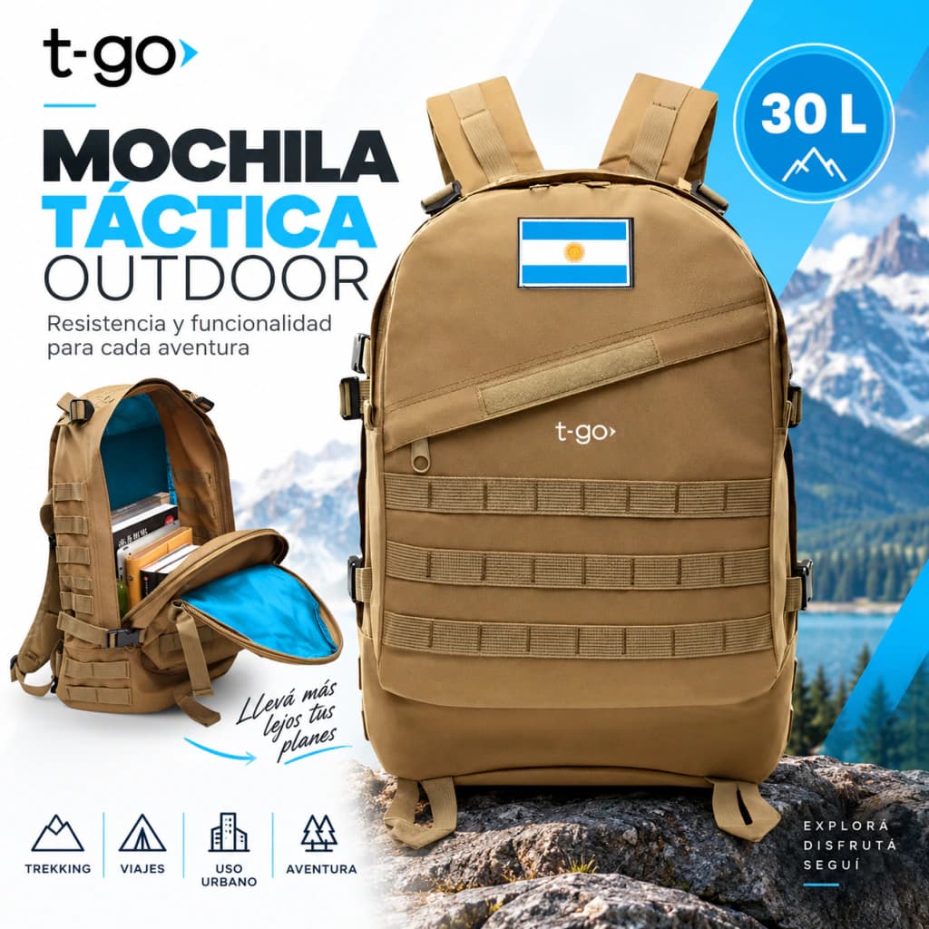Mochila Táctica Militar 30L T-GO con Parlante Bluetooth Gratis — Camel