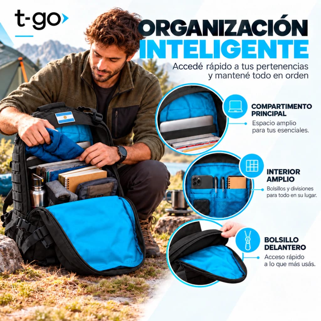 Mochila Táctica Militar 30L T-GO con Parlante Bluetooth Gratis — Camel