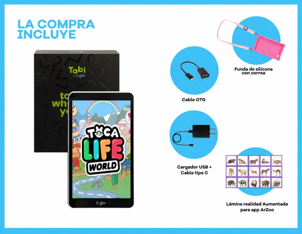 Tablet T-GO Kids 7" Android 14 con Realidad Aumentada y Control Parental | OUTLET — Rosa