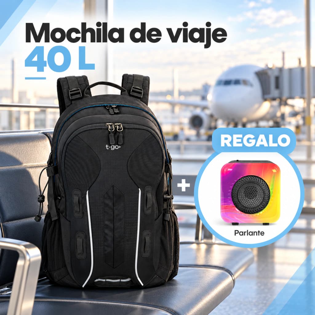 Mochila T-Go 40 L Trekking con Cobertor de Lluvia y Silbato de Emergencia + Parlante Tech de regalo