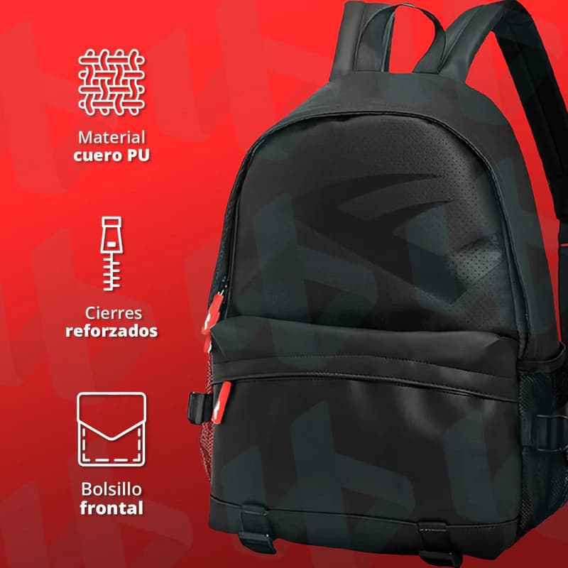 Mochila Portanotebook Everlast Urbana Eco Cuero PU 15,6" | 14L Unisex — Gris / Liso