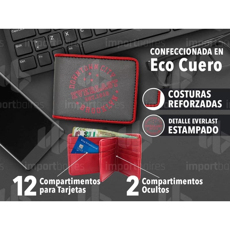 Billetera Everlast Eco Cuero Hombre Estampada 12 Tarjetas Caja Regalo