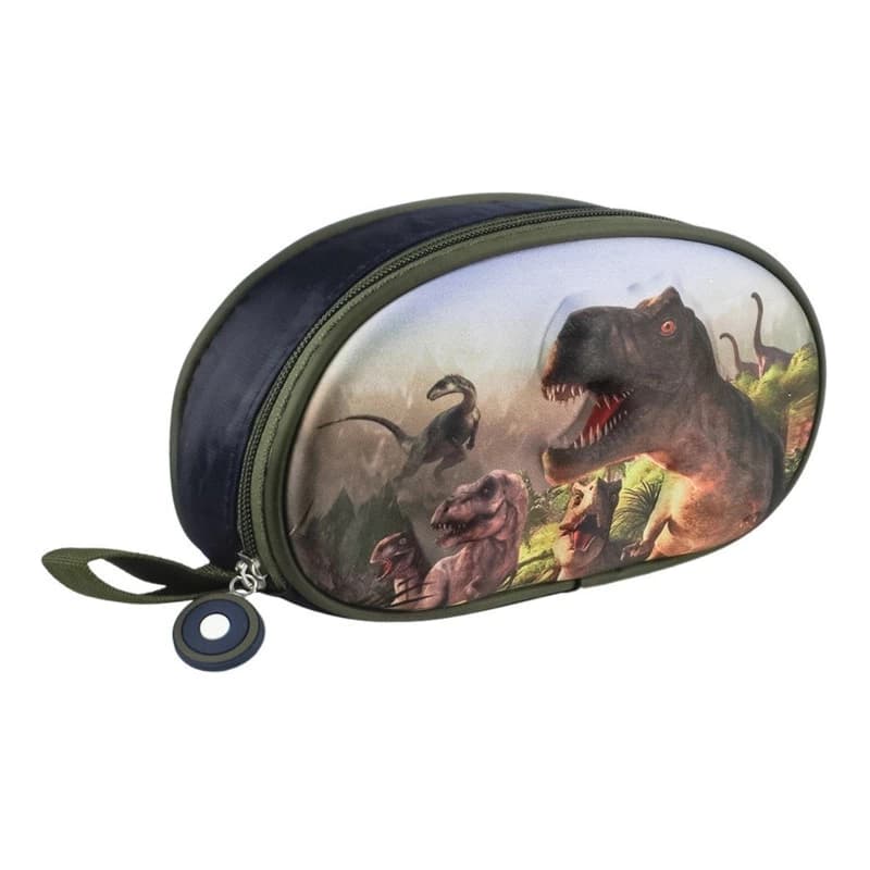Cartuchera Escolar 3D Trendy T-Rex y Unicornio | Frente Rígido y Cierre Reforzado — 14970 Azul