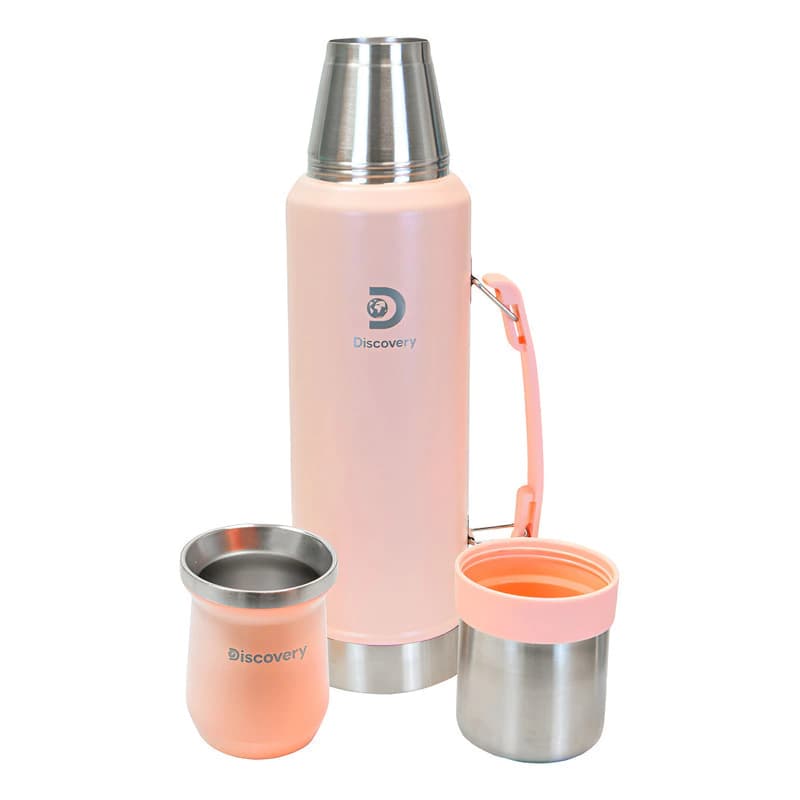 Kit Matero Discovery Adventure Termo 1.3 L + Mate Térmico Acero Inoxidable sin BPA — Rosa