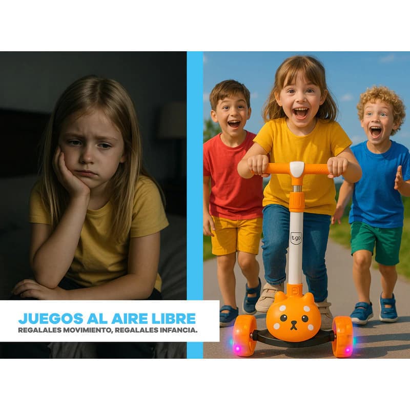 Monopatín Infantil con Luces LED T-Go Perrito — Altura Regulable 3 Ruedas