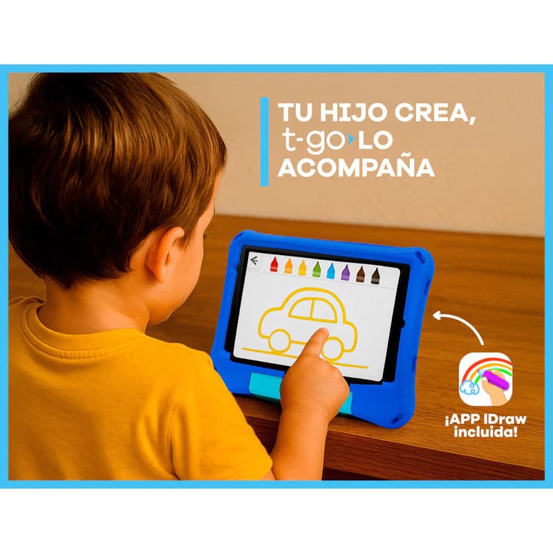 Tablet T-GO Kids 8" Android 14 con 4GB RAM, 64GB, Realidad Aumentada y Funda Antigolpes - Azul