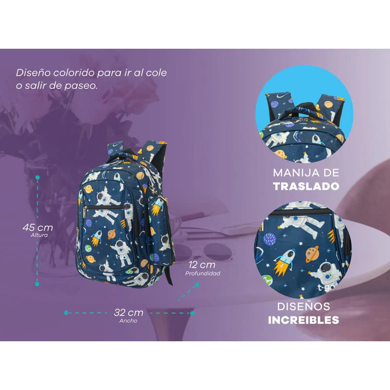 Mochila T-go Escolar Modelo Eb44 25l | Color Azul Estampado