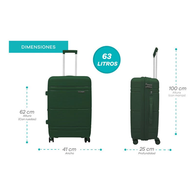 Valija Rígida Mediana Bagcherry Candado TSA 4 Ruedas 360° ABS 60L — Negro 241 / Liso