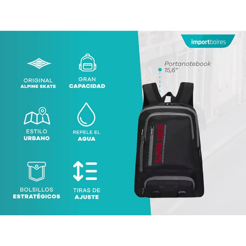 Mochila de Viaje Alpine Skate 16931 – 40 L, porta notebook 15,6" y mat de yoga