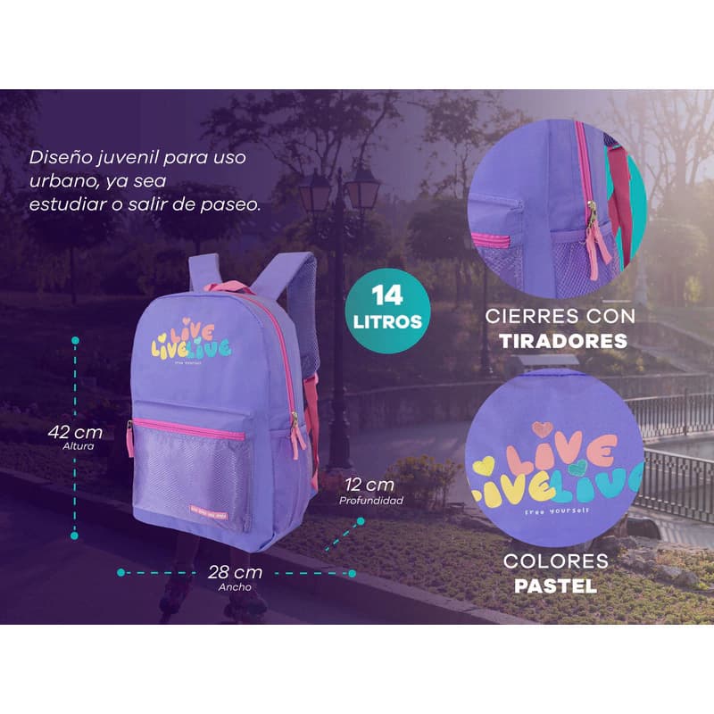 Mochila Escolar Bagcherry 14L Anti-desgarro Liviana Primaria y Secundaria — Negro / Lisa
