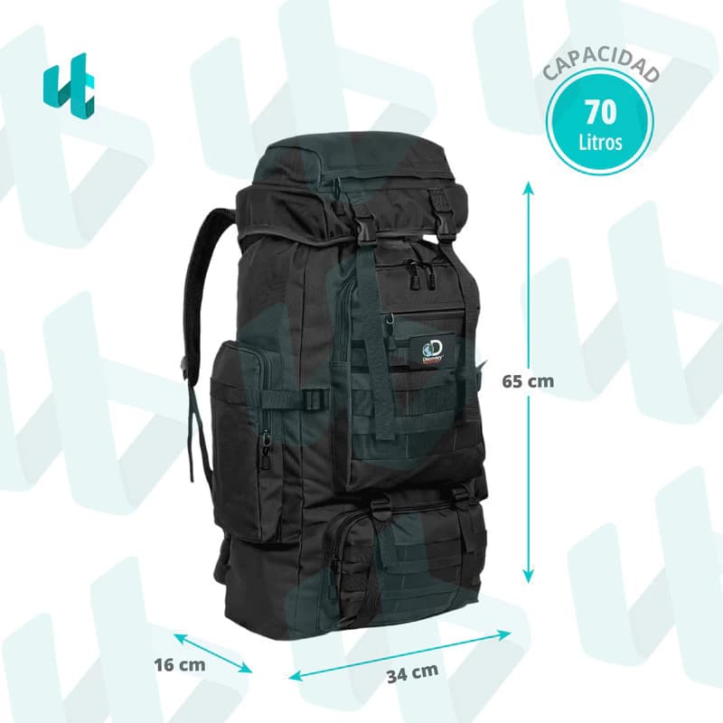 Mochila Táctica Mochilero Camping 70 Lts Reforzada Viaje — Verde / Liso