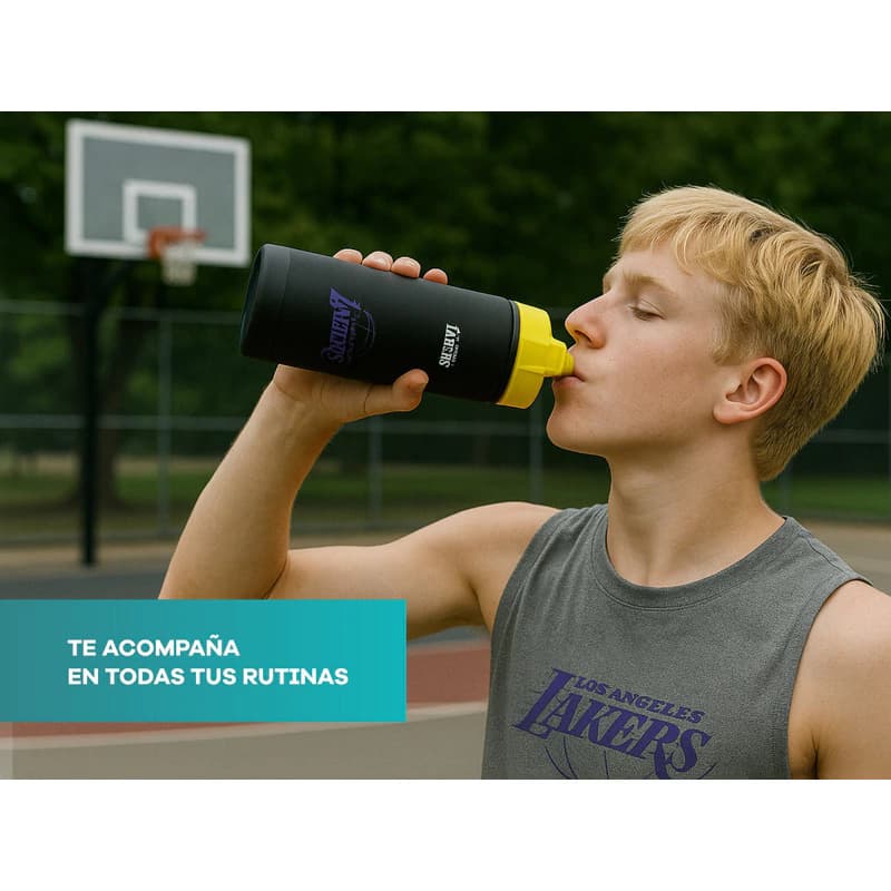 Botella Deportiva NBA 800ml Tapa Rebatible Libre de BPA con Medidor — Negro 16925