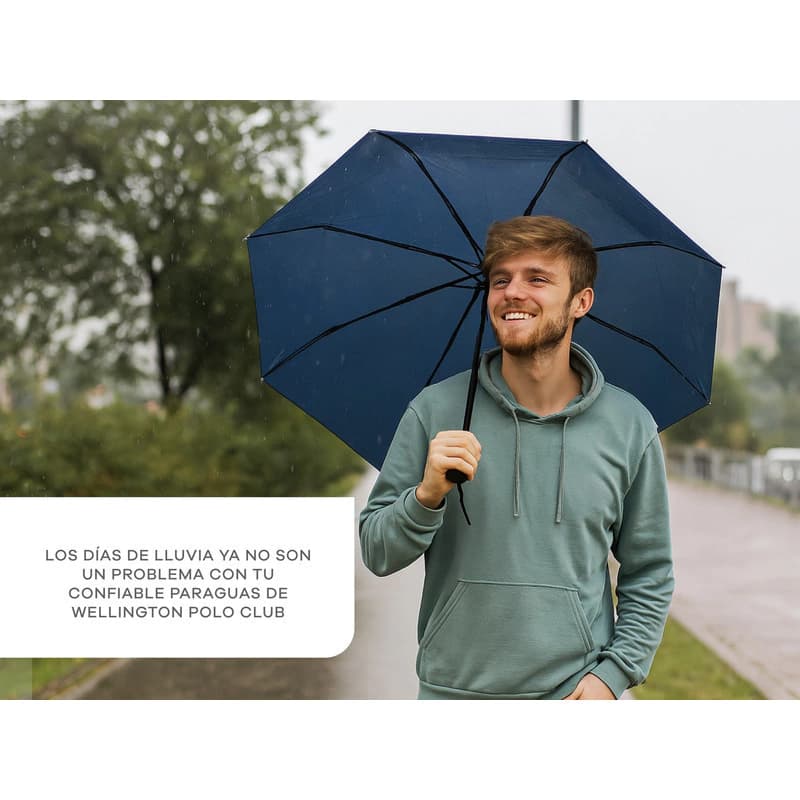 Paraguas Wellington Polo Club 6297 Plegable Recto — Azul / Liso