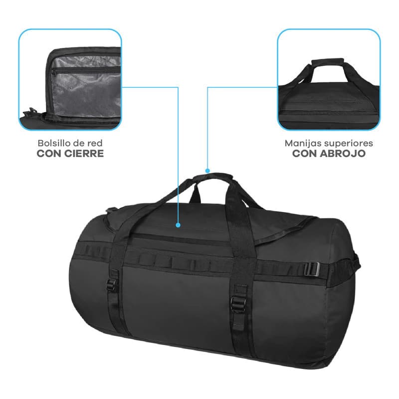 Bolso Deportivo T-Go 88L Convertible a Mochila — Lona Reforzada — Gris