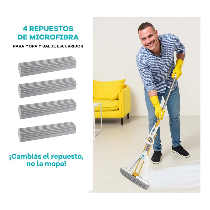 Repuesto Mopa Mágica x4 Esponja PVA Alta Densidad Lavable 28cm — Trapeador