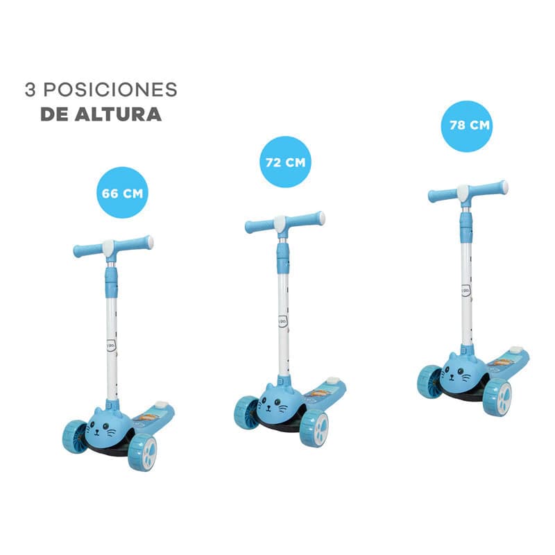 Monopatín Infantil T-Go Gatito con Luces LED y Manubrio Regulable — 3 Ruedas