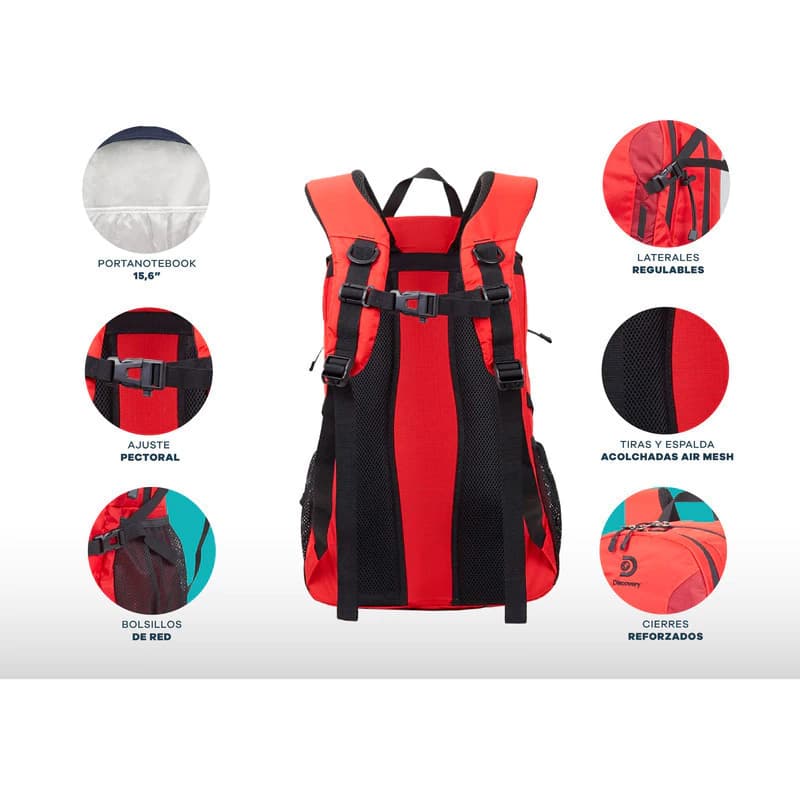 Mochila de trekking Discovery 40L impermeable con funda lluvia y portanotebook — Azul / Liso
