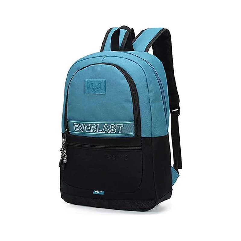 Mochila Everlast Urbana Porta Notebook 15,6" — 20 L, Nylon, 4 Bolsillos — Negro con turquesa / Liso