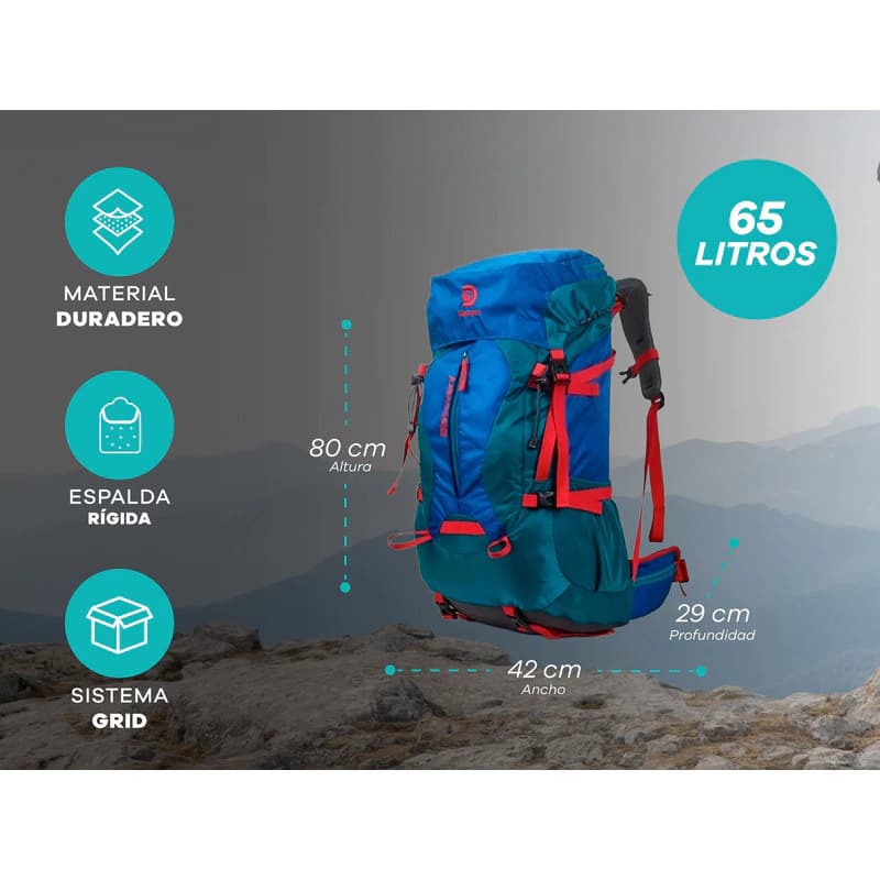 Mochila De Viaje Camping Trekking Discovery 22321 65l Impermeable — Azul 22321 / Liso