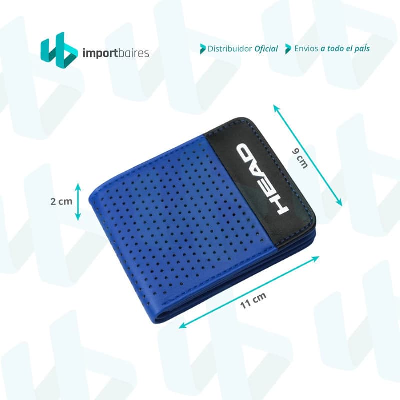 Billetera Head Cuero Ecológico PU Hombre Mujer Tarjetero 12 Ranuras — Azul 26878 / Liso