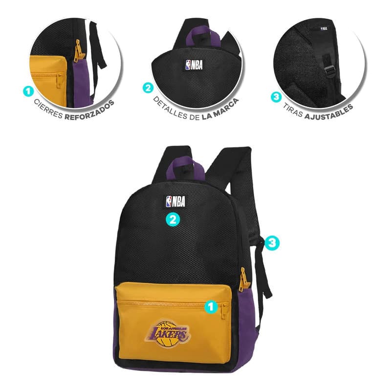 Mochila NBA Licencia Oficial 25L | Equipos 2024 | Urbana y Escolar — Negro con Amarillo 27648 / Liso