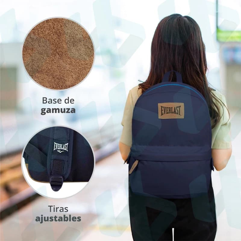 Mochila Urbana Everlast 45cm Poliéster Base Gamuzada Bolsillo Notebook 15.6" — Azul / Gamuzada