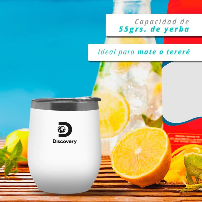 Mate Térmico Discovery Adventures 280ml Acero Inoxidable con Tapa — Blanco