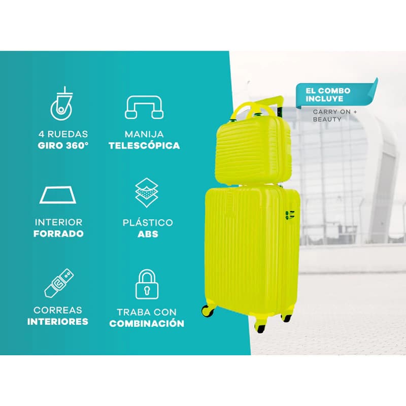 Set Valija Carry On Cabina Con Ruedas + Mini Valija De Viaje