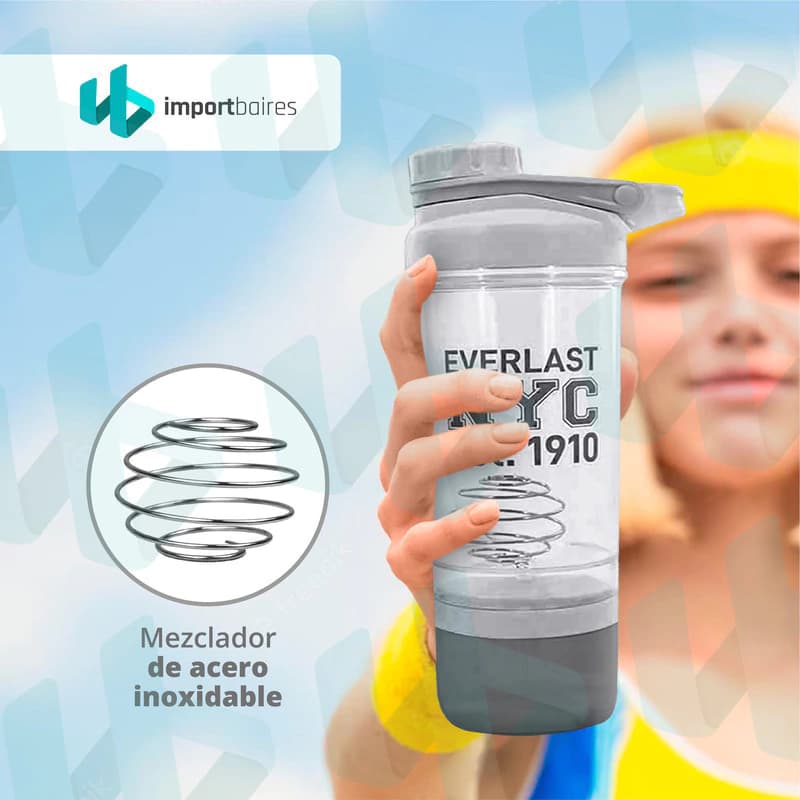 Shaker Everlast 500 ml con Bola Mezcladora Antigrumos y Compartimento
