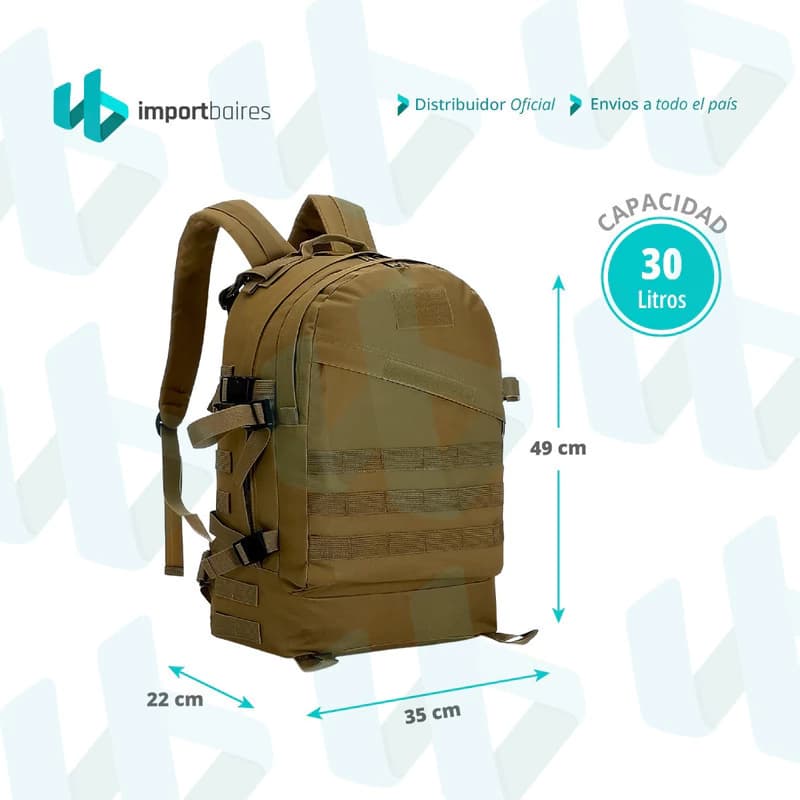 Mochila Táctica Forest 30L Sistema MOLLE – Trekking y Camping — Marrón claro 14862