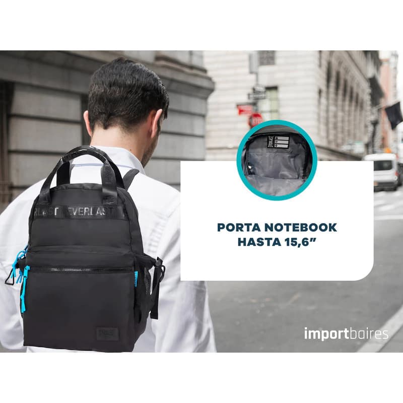Mochila Everlast Porta Notebook 15,6" Urbana Mujer 21950 Repelente al Agua — Negro 21950 / Lisa