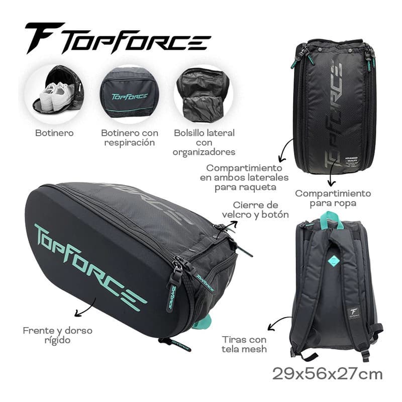Bolso Mochila Padel Top Force Rígido Botinero Amplio