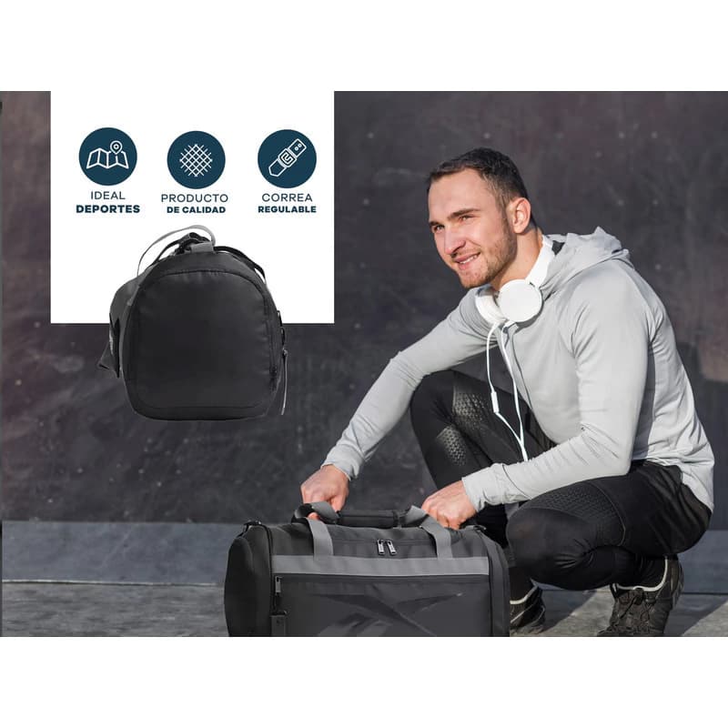 Bolso De Viaje Mujer Hombre Plegable Deportivo Gimnasio — Negro - Gris / Liso