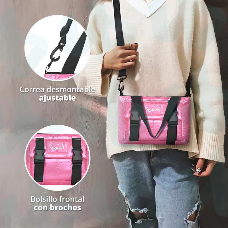 Bandolera Símil Puffer Muaa Urbana Juvenil con Compartimentos y Correa Regulable