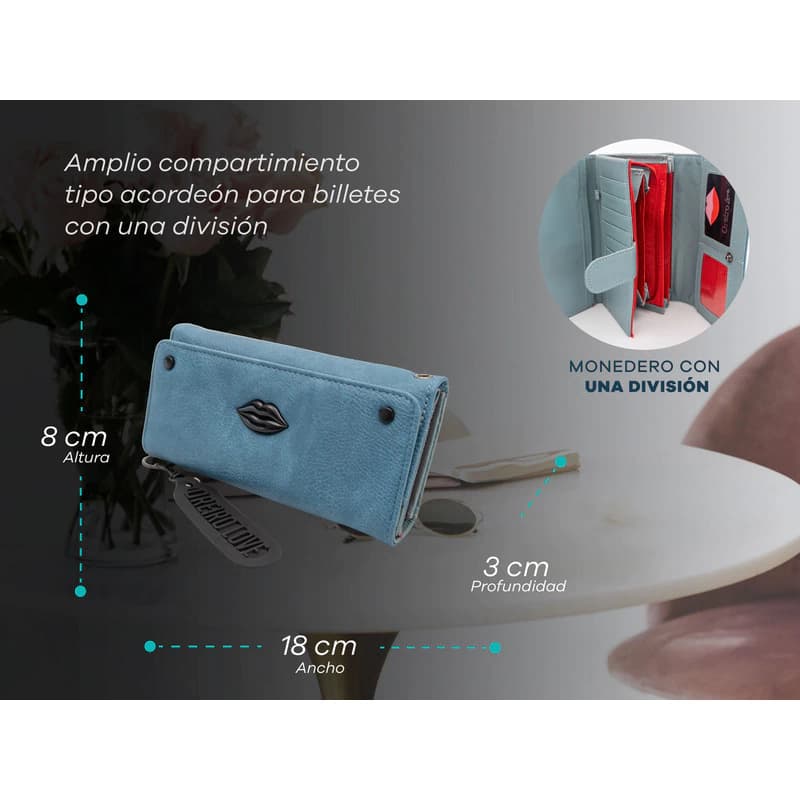 Billetera Fichero de Mujer Oreiro Love | Cuero Sintético con Monedero — Camel 27876 / Liso brillante