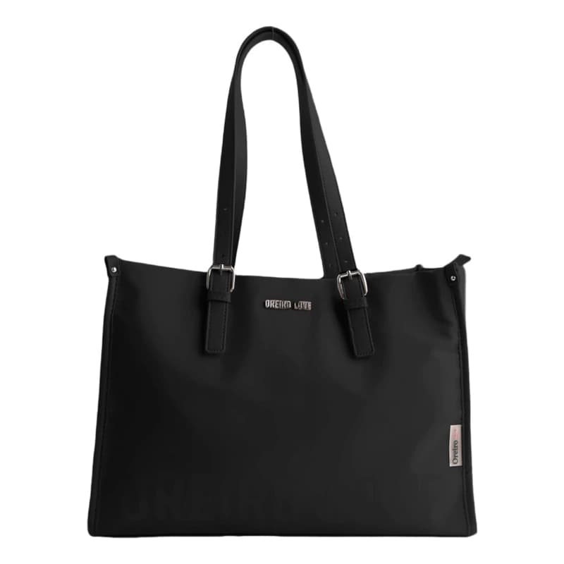 Cartera Bolso Tote Bag Grande Eco Cuero Con Cierre Mujer — Níquel / Negro / Negro