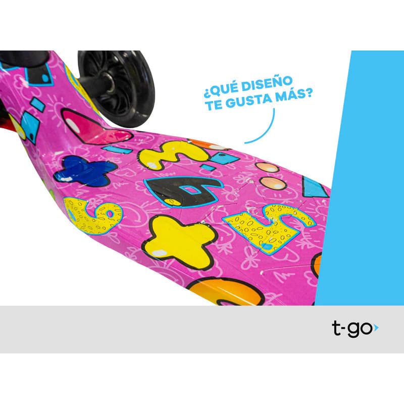 Monopatín Infantil T-Go con Luces LED y Freno | Numbers Pink | 3 a 14 años